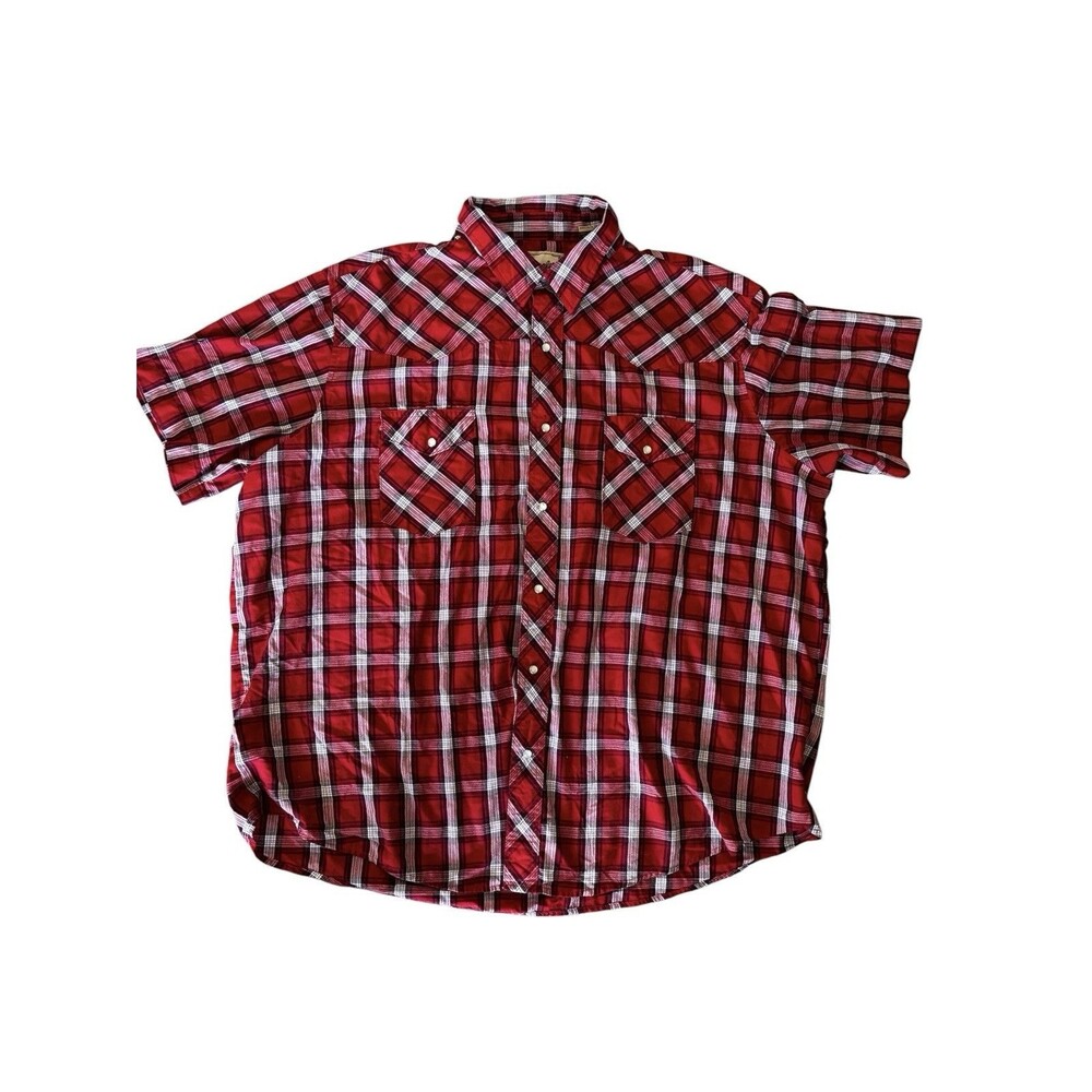 Wrangler Red Plaid Short Sleeve Western Shirt Snap Front, Country Festival 2XL